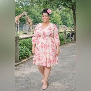 Mini Clip Dot Voluminous Babydoll Dress Monochrome Roses Floral Dew Dress